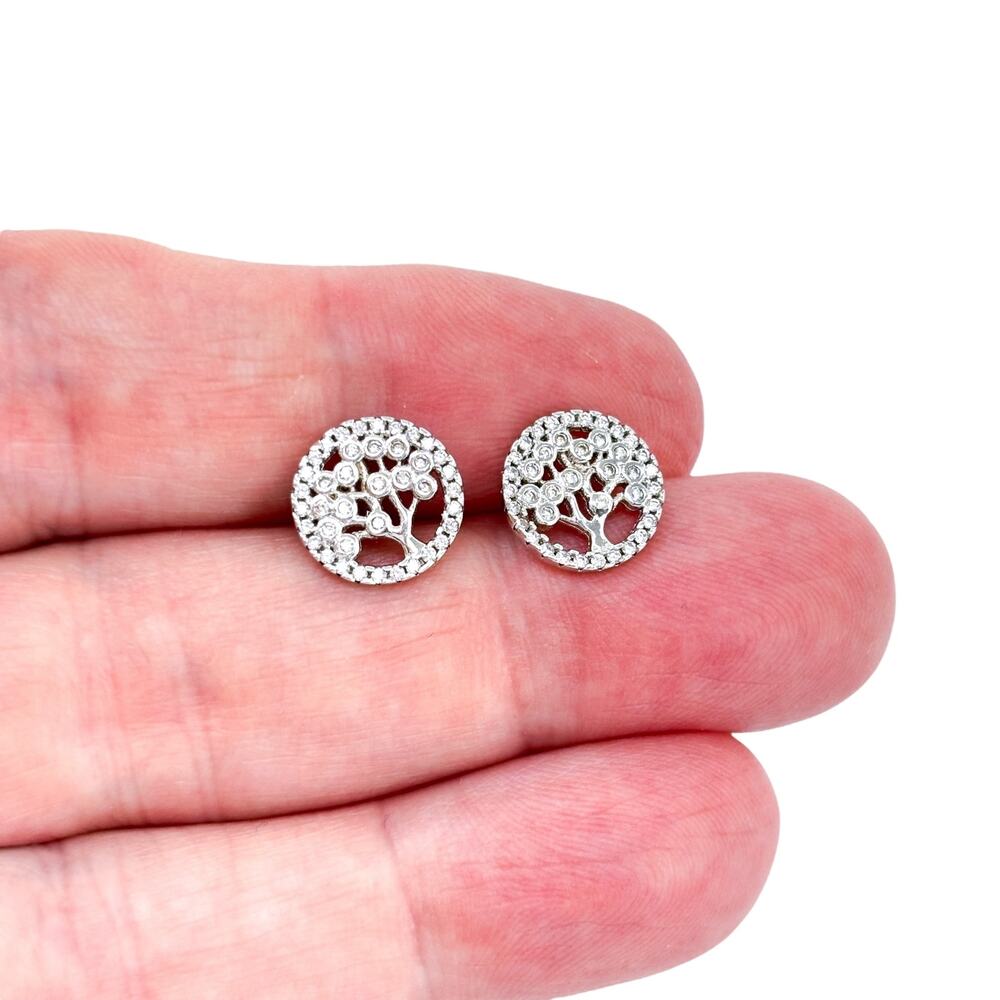Vintage Sterling Silver 925 Round Cut Out Tree Of Life Stud Earrings